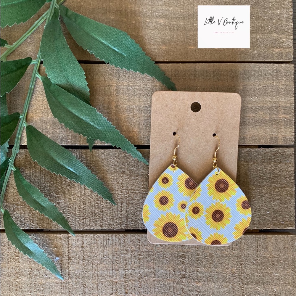 Yellow Sunflower Faux Leather Earrings